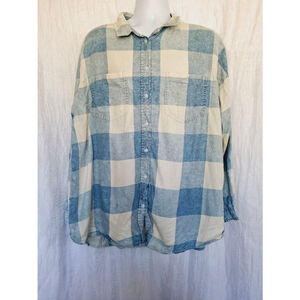 Men's American Eagle Plaid Shirt XL Blue White button front